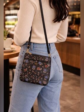 Coach Crossbody Bag with Floral Design - Black and Red